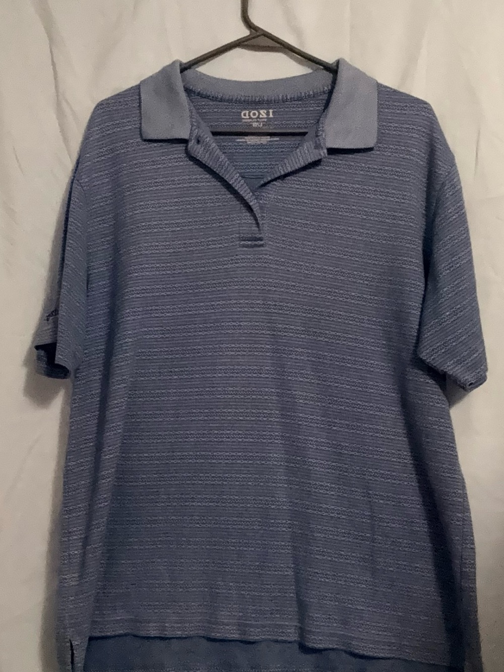 IZOD Golf Men's Blue Short Sleeve Textured Stripe Polo Shirt Size Large